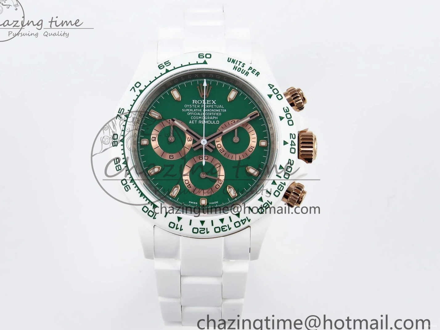 MiroTime 0203 MoistureWicking Daytona AET White Ceramic Case and Bracelet Green Dial SA4130 V 1891
